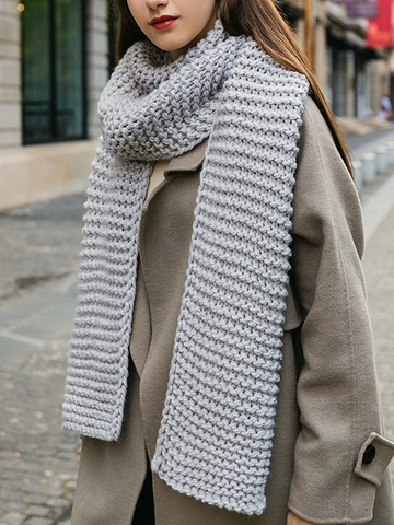 

Women Hand-made thick knitted wool scarf, Light gray, Scarves