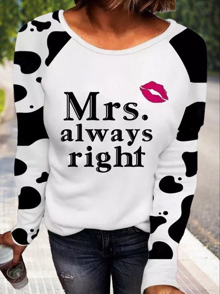 

Mrs Always Right Cow Lips Print Raglan Sleeve Blouse Tops, White, Tops