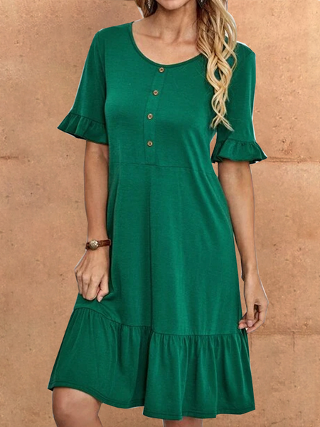 

Loosen Solid Crew Neck Dresses, Green, Casual Dresses