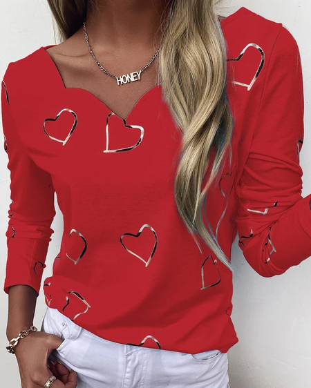 

V Neck Cotton Blends Regular Fit Shirts & Tops, Red, Tops