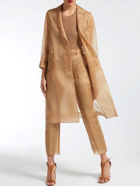 

Elegant Lapel Organza Solid Outerwear, As picture, Coats