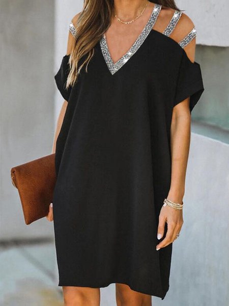 

Off The Shoulder Party Solid Dresses, Black, Mini Dresses