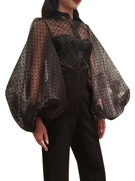 

Polka Dots Elegant Long sleeve Shirt, Black, Blouses and Shirts