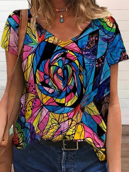 

Cotton Blends Loosen Casual Tops, Blue, Tops