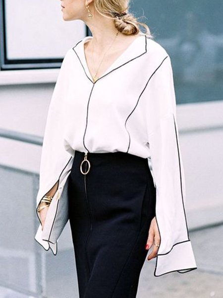 

Color Block Simple Loosen Daily Top, White, Blouses and Shirts