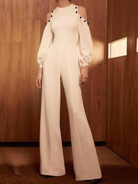 

Solid Regular Fit Crew Neck One-Pieces, White, Jumpsuits