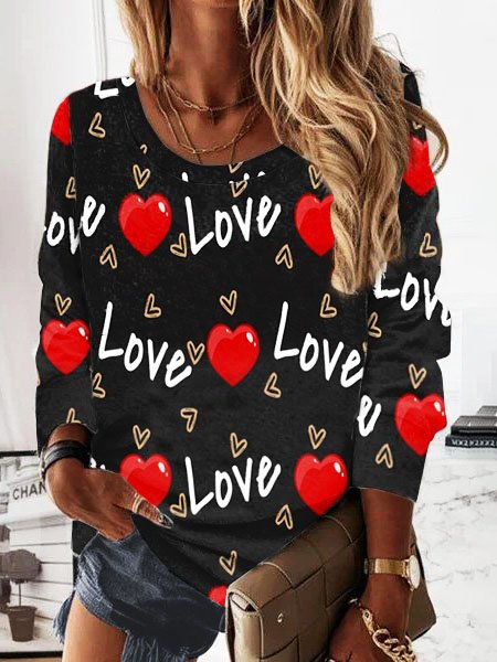 

Crew Neck Geometric love Letters love Shirts & Tops, Black, Tops