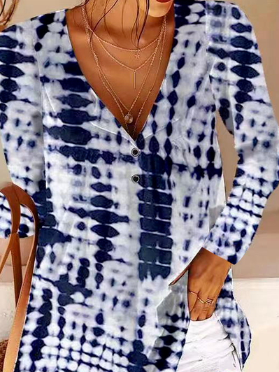 

Tintura a nodi Casuale Regolare In forma Top, Navy blu, Blouses & Shirts