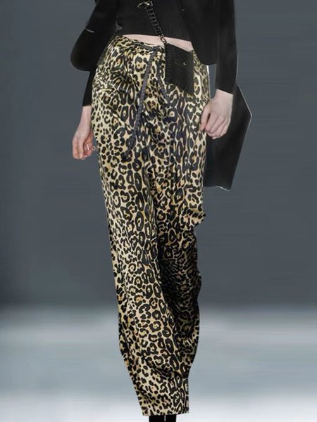

Leopard Wide Leg Pants, As picture, Straight Leg Pants