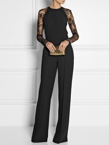 

Long Sleeve Regular Fit Solid Lady One-Piece, Black, Jumpsuits