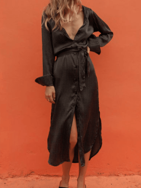 Spring Long sleeve Casual Daily Household Lightweight Dresses, Black, Midi Dresses