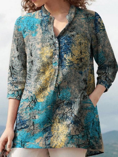 

V Neck Loosen Casual Shirts & Tops, Multicolor, Blouses & Shirts