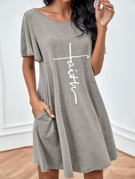 

Crew Neck Letter Loosen Dresses, Gray, Mini Dresses