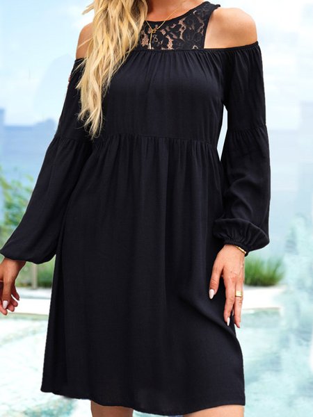 

Vacation Solid Loosen Crew Neck Casual Dresses, Black, Mini Dresses
