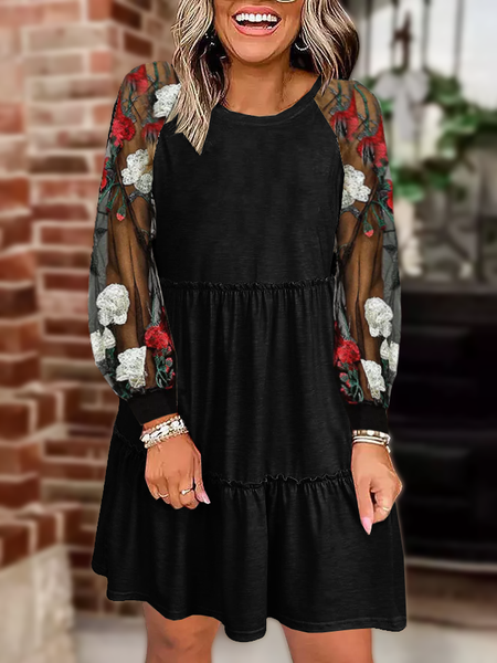 

Mesh Embroidery Casual Dresses, Black, Mini Dresses