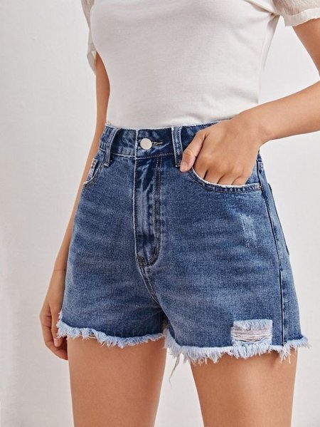 

Denim ripped casual shorts, Blue, Shorts