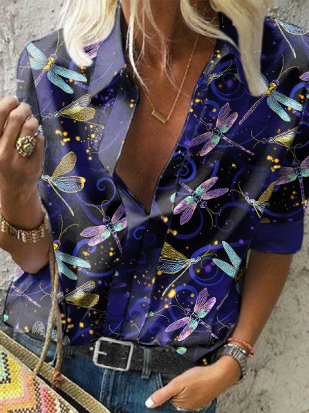

Loosen Vacation Cotton Blends Shirts & Tops, Purple, Shirts & Blouses