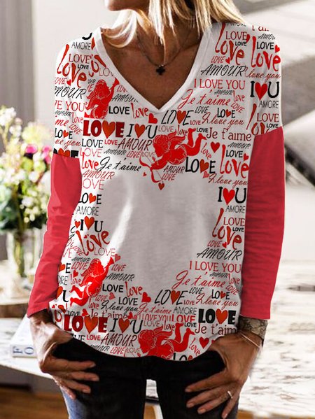 

Off Shoulder Casual Cupid Archery Love letters Color Block Shirts & Tops, Multicolor, Tops