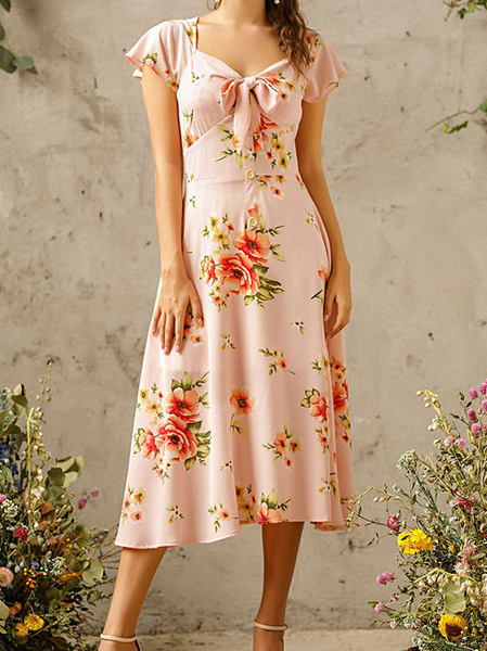 

Elegant Loosen Vacation Floral Dresses, Pink, Floral Dresses