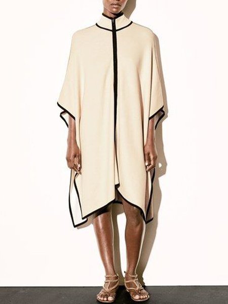 

High Neck Loosen Color Block Outerwear, Apricot, Midi Dresses