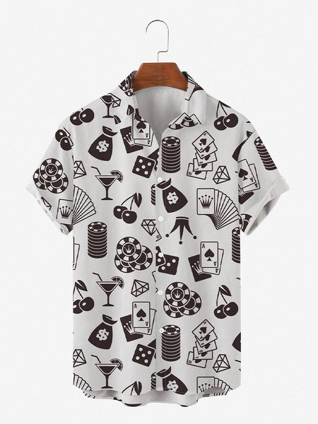 

Bar Atmosphere Fun Print Short-Sleeved Shirt, As picture, Men's Floral shirt