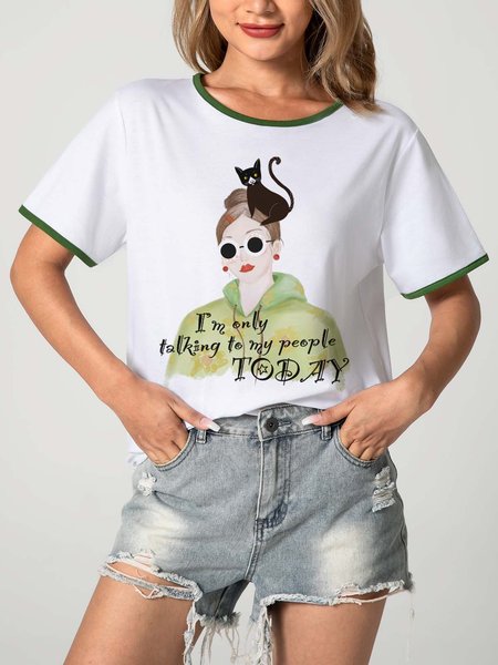 

Unocis Mr. Black I'm Only Talking To My People Today Fun Printed Round Neck Short Sleeve Ringer Tee, Army green, T-shirts