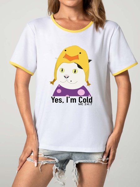 

Unocis Mr. White Yes I'm Cold Fun Printed Round Neck Short Sleeve Ringer Tee, Yellow, T-shirts