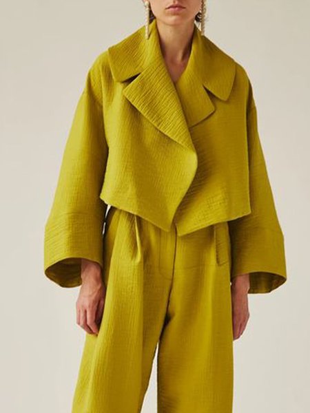 

Long Sleeve Crop Plain Loosen Outerwear, Yellow, Coats