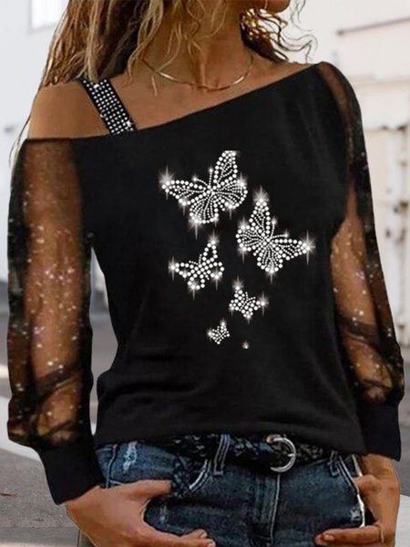 

One Shoulder One Shoulder Shirts & Tops（accessory not included）, Black, Tops