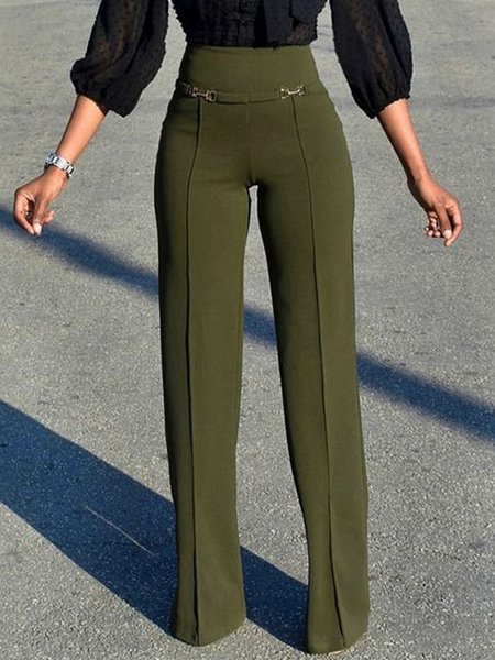 

Elegant Solid Formal Wide Leg Pants, Army green, Wide Leg Pants