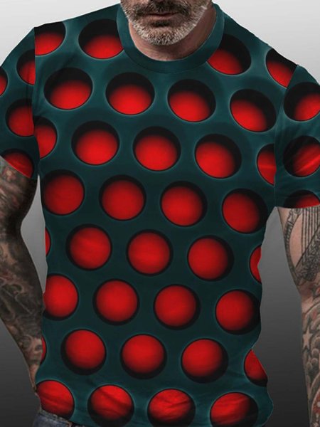

3D Print Graphic Optical Illusion Crew Neck Short Sleeve Shirts & Tops, Black-red, T-shirts