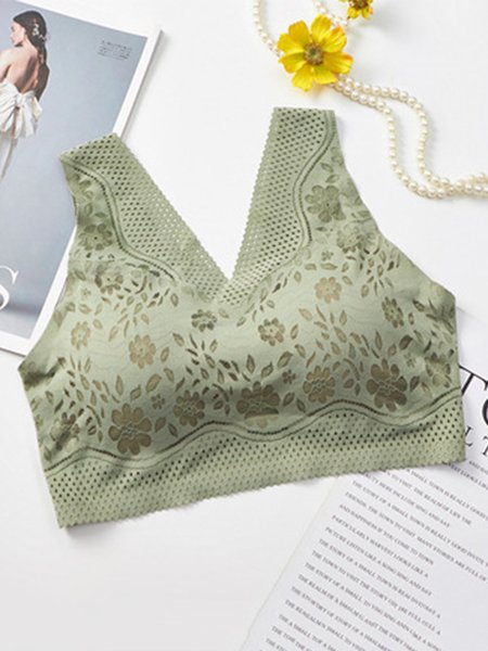 

Ice Silk No Steel Ring Lace Beauty Back Underwear Plus Size, Lightgreen, Underwear