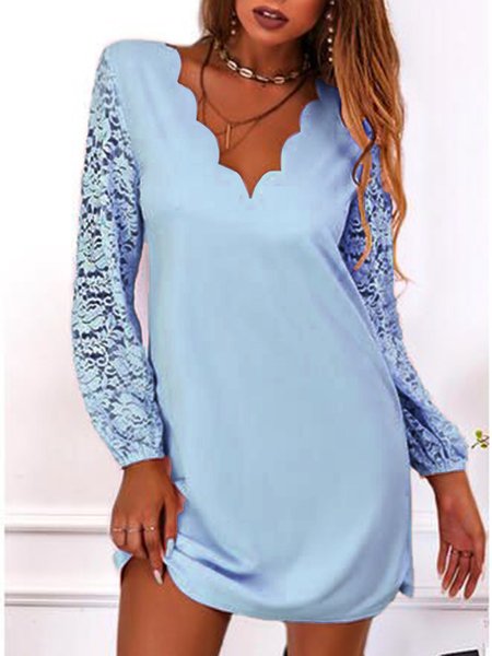

Solid Cotton Blends Casual Dresses, Blue, Mini Dresses