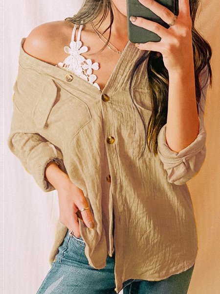 

Cotton Solid Loosen Shirts & Tops, Yellow brown, Blouses & Shirts