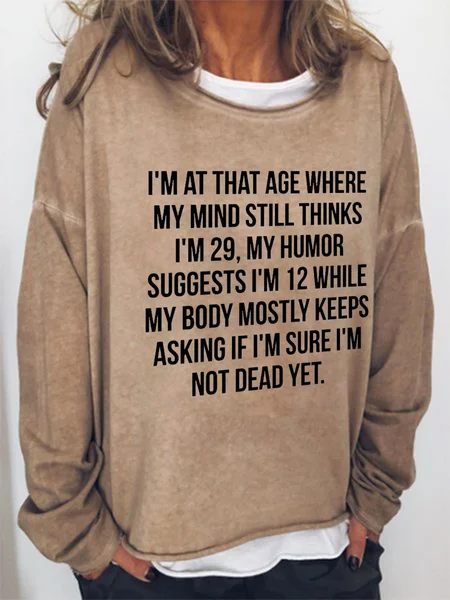 

Funny text print round neck long-sleeved Sweatshirts, Light brown, Hoodies&Sweatshirts