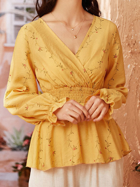 

Loosen Printed V Neck Shirts & Tops, Yellow, Tops