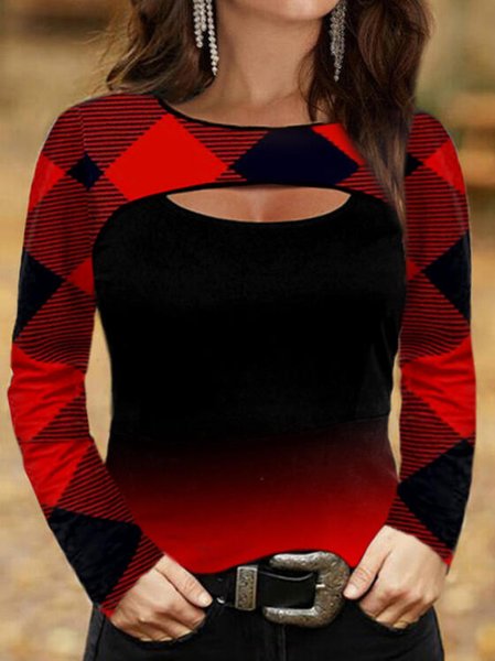 

Cotton Blends Plaid Casual Shirts & Tops, Black, Tops