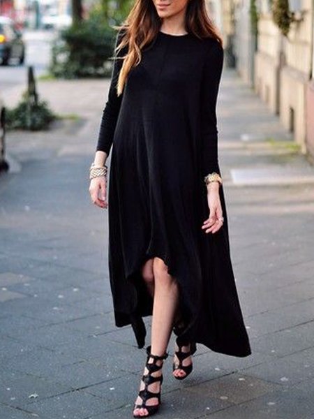 

Loosen Crew Neck Casual Midi Dress, Black, Maxi Dresses