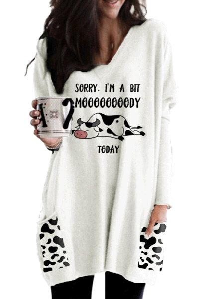 

Loosen V Neck Animal Shirts & Tops, White, Tops