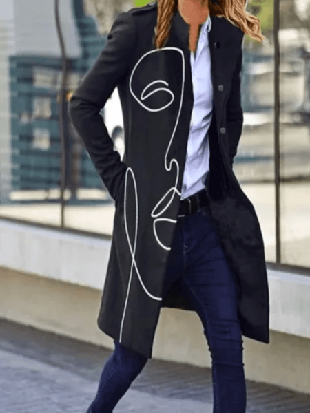 

Winter Simple Stand Collar Long sleeve Heavyweight Outerwear, Black, Coats