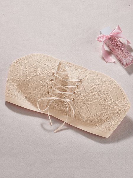 

Sexy Lace No Steel Ring Non-slip Tube Top Plus Size, Nude, Bra&Bra Sets