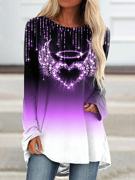

Geometric Crew Neck Cotton Blends Shirts & Tops, Purple, Tops