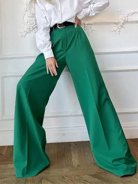 

Loosen Plain Work Wide Leg Pants, Green, Wide Leg Pants