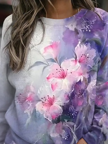 

Round Neck Floral Casual Sweatshirt, Purple, Hoodies & Sweatshirts