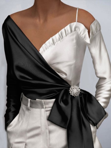 

Elegant Color Block Slim Fit Top, As picture, Blouses and Shirts