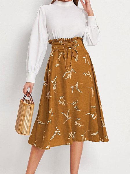 

Vacation Lady Printed Loosen Skirts, Yellow, Tops
