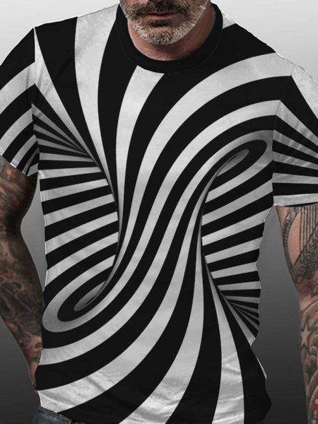 3D Print Graphic Optical Illusion Crew Neck Casual Shirts & Tops, Black-white, T-shirts