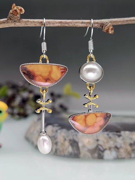 

Vintage Pearl Painted Asymmetrical Alloy Stud Earrings, As picture, Earrings