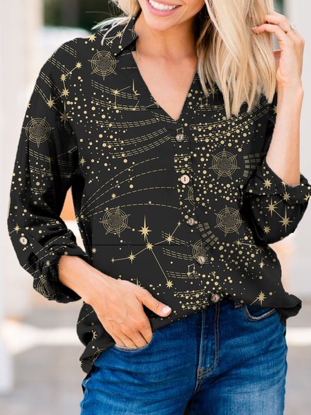 

Star Loosen Shirt Collar Shirts & Tops, Black, Blouses & Shirts