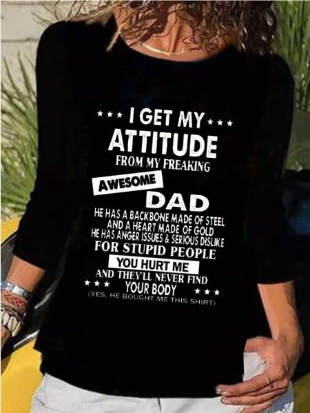 

I Get A Awesome Dad Print Crew Neck T-shirt, Black, T-Shirts
